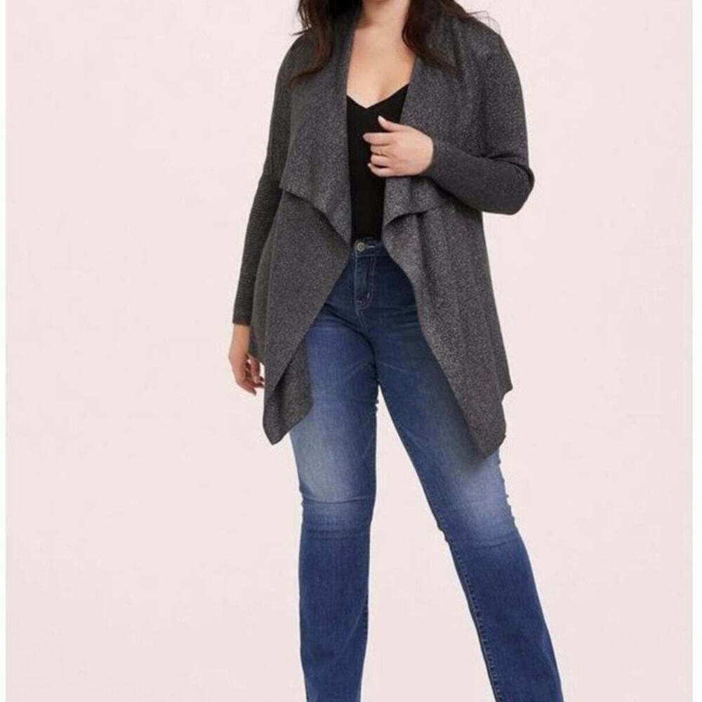 TORRID Dark Gray Ribbed Knit Waterfall Open-Front Cardigan Size 1 (1X)
